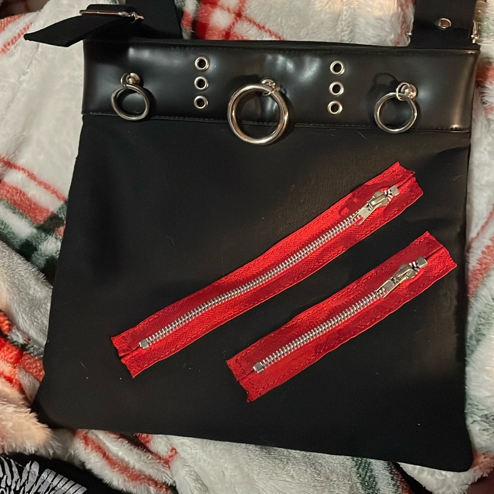 Black and red crossbody bag